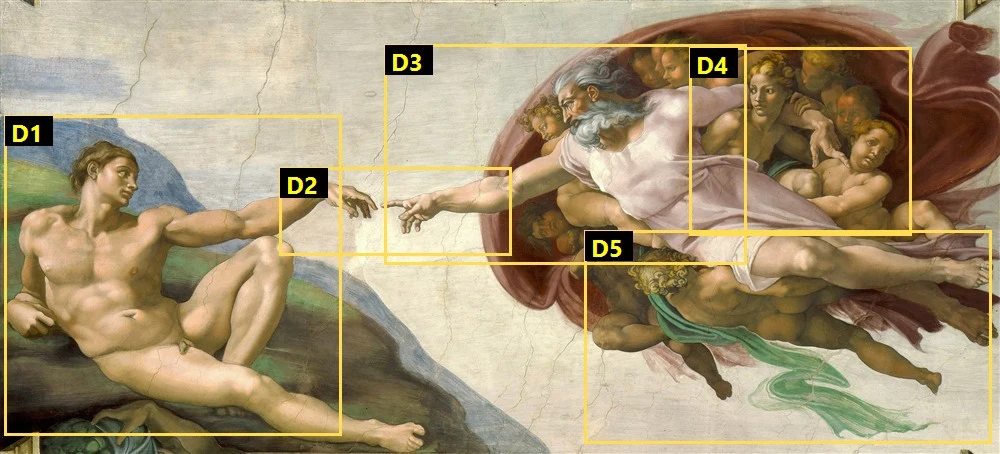 Mapa pięciu omawianych fragmentów